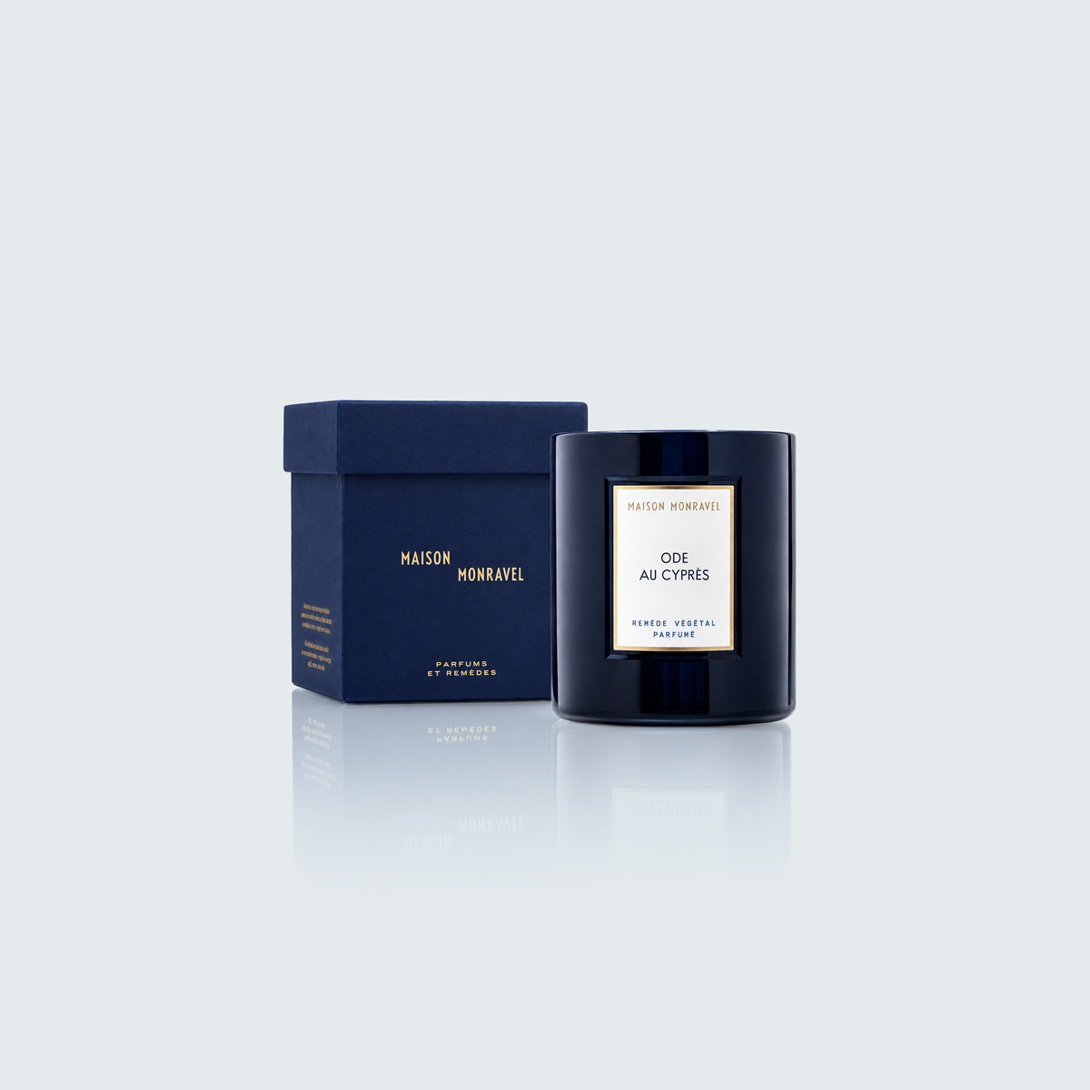 Bougie Ode au Cyprès 240 g et son écrin Maison Monravel