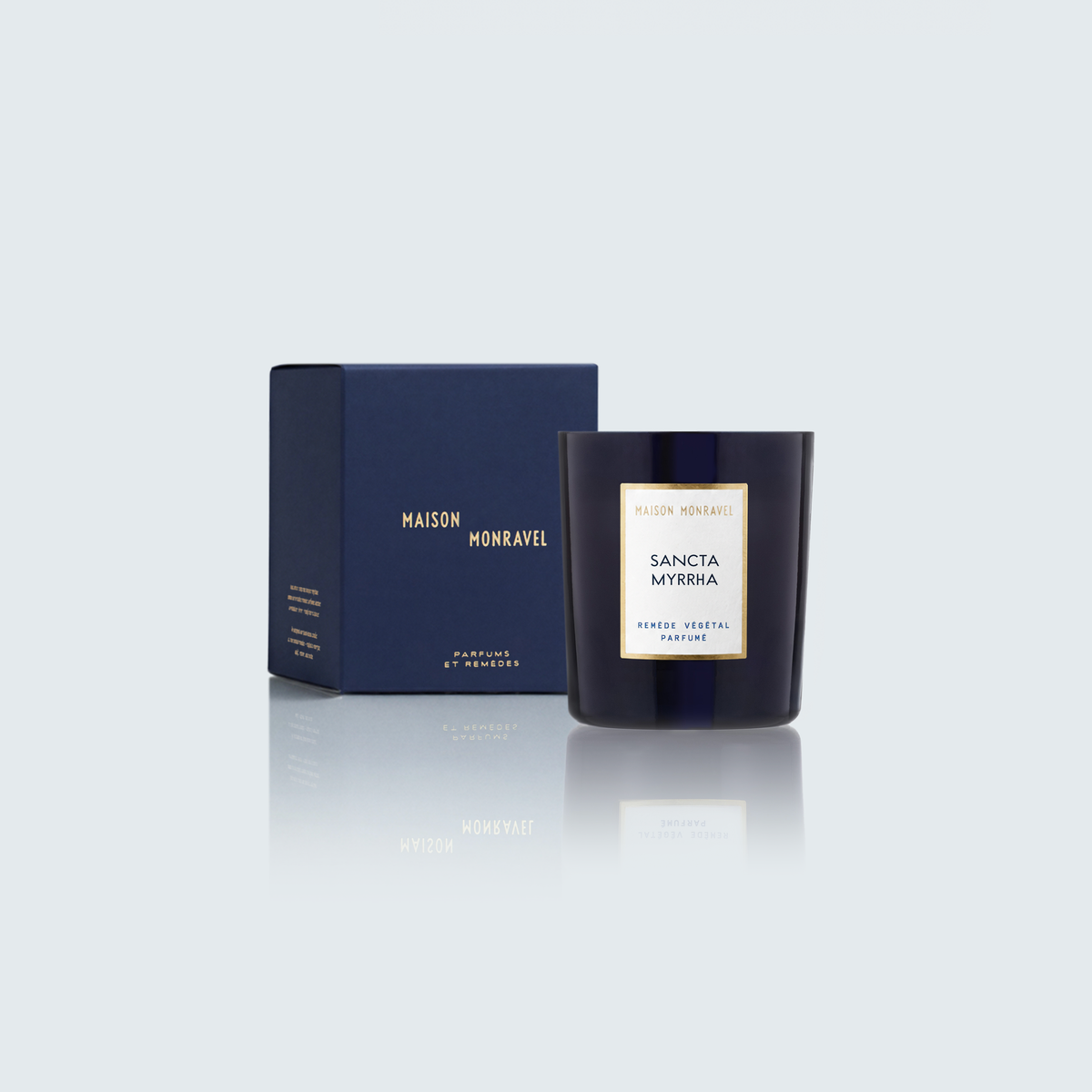 Sancta Myrrha 70 g candle and its Maison Monravel box