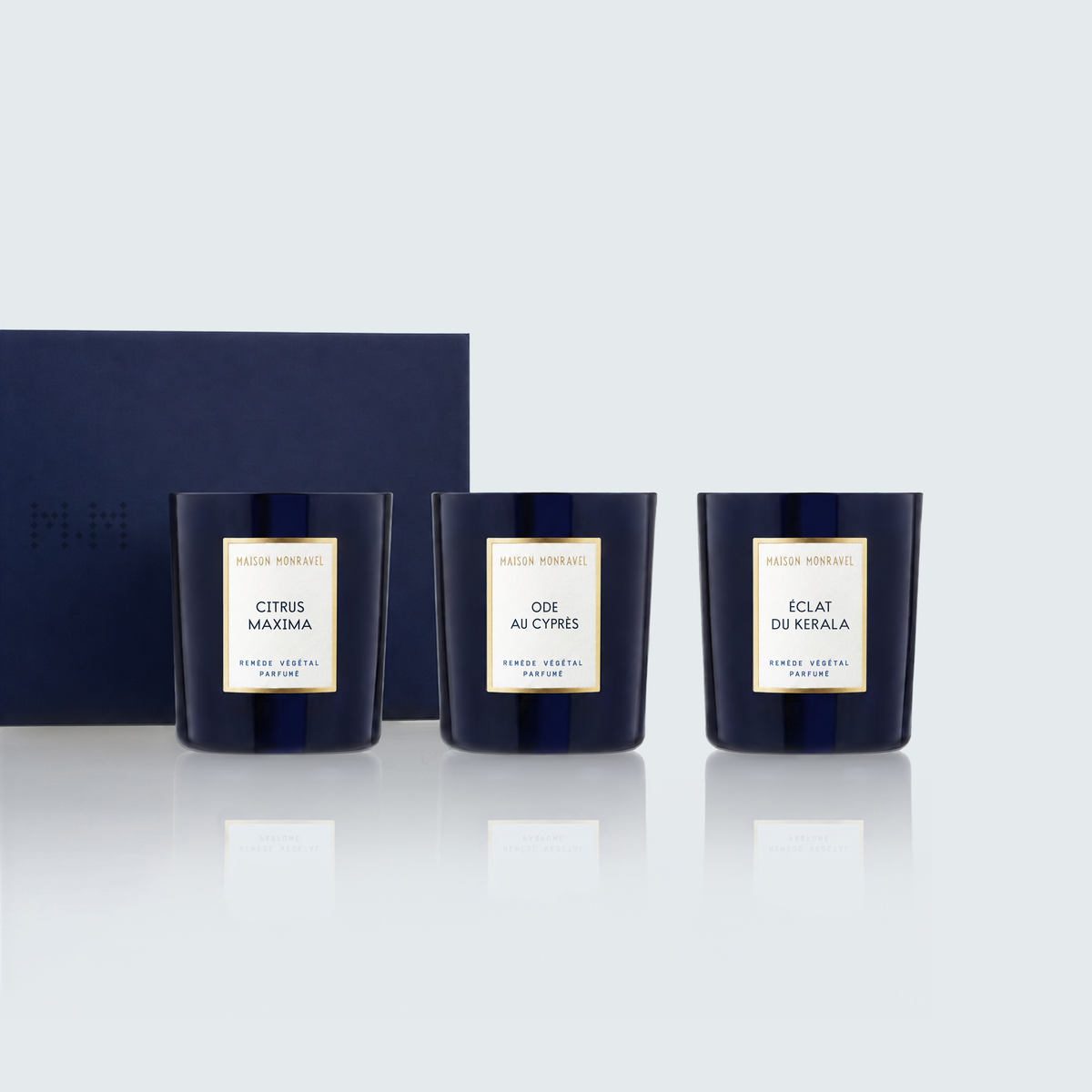 Coffret Traversée Olfactive : trois bougies de 70 g et leur écrin